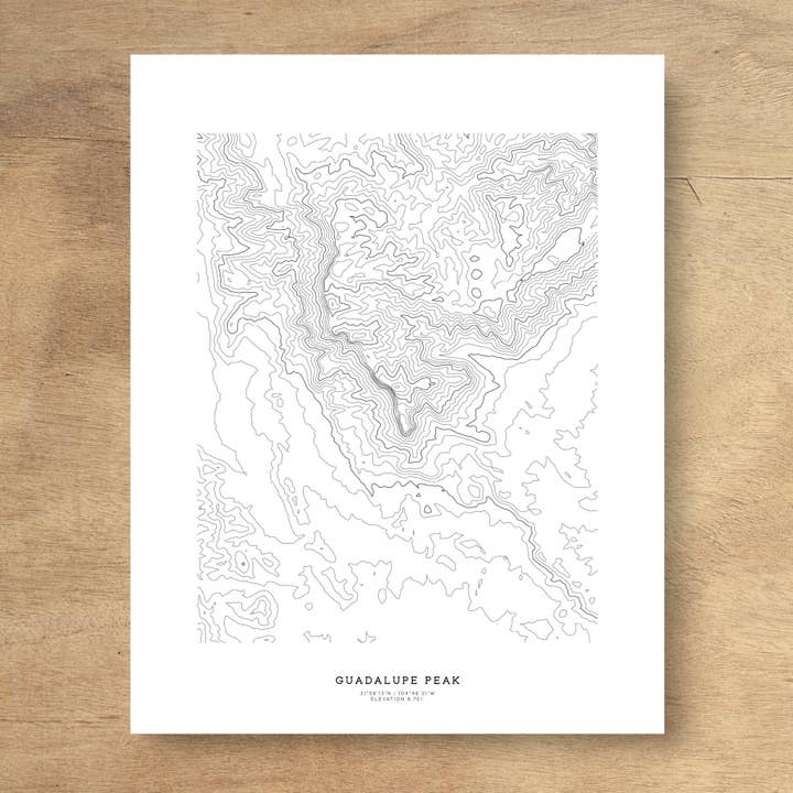 Affiche topographique graphique du pic de Guadalupe pour la vente par Topographia Design