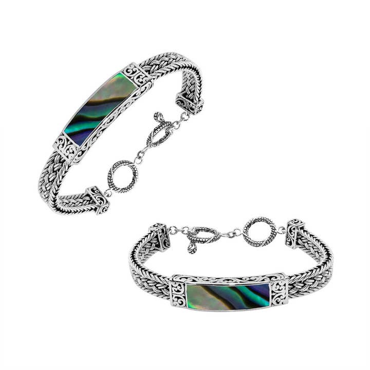 AB-1148-AB Sterling Silver Bracelet With Abalone Shell And Toggle Lock for wholesale by Bali Designs