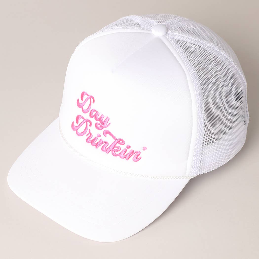 Fashion City - Wholesale Trucker Hat - Women's - Day Drinkin Texts Embroidery Mesh Back Trucker Hat5