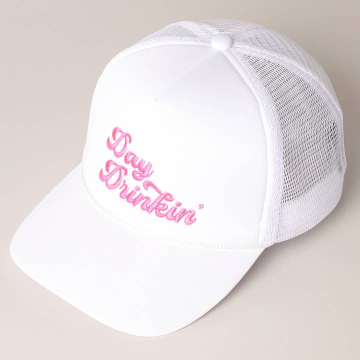 Fashion City - Wholesale Trucker Hat - Women's - Day Drinkin Texts Embroidery Mesh Back Trucker Hat5