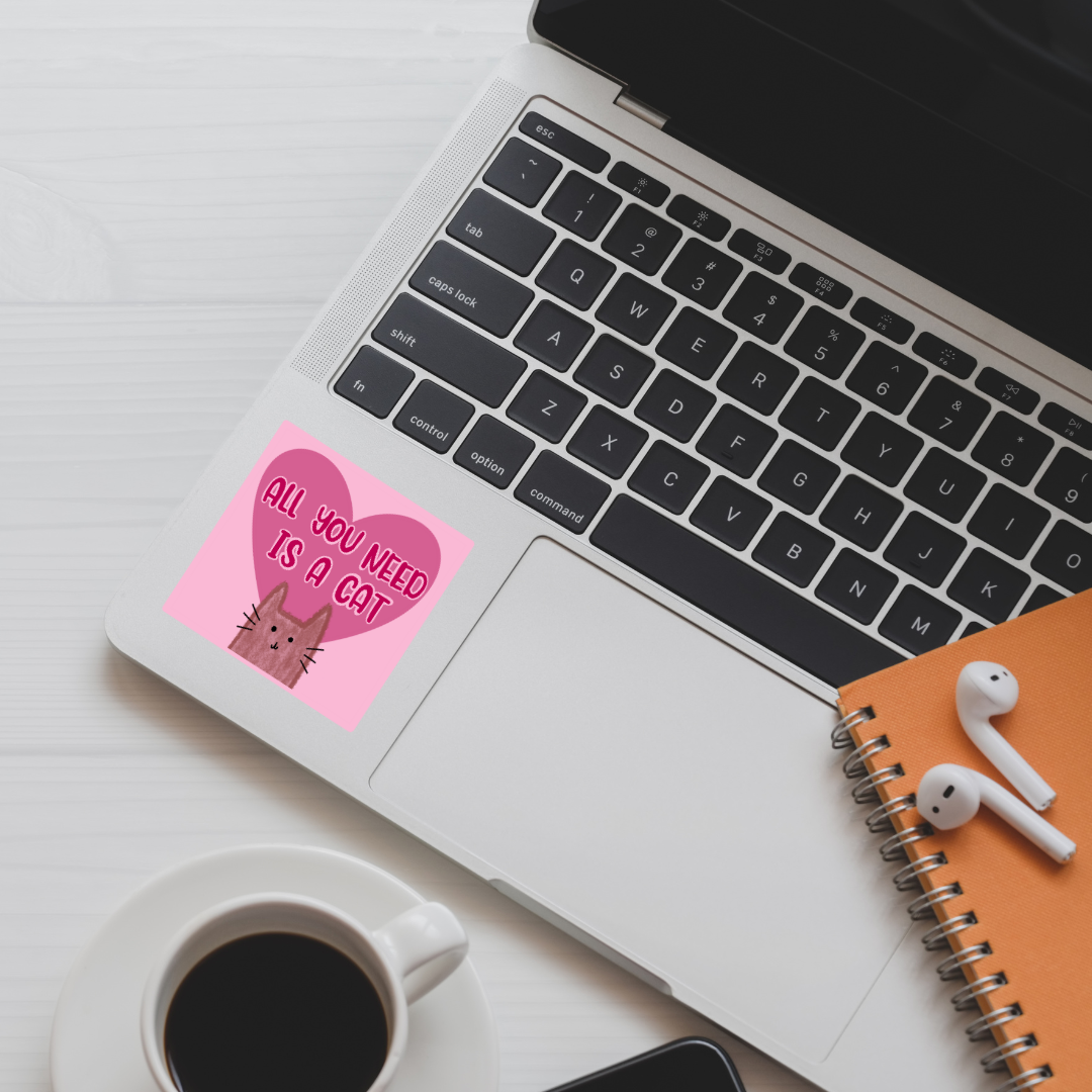 Atomic Cactus Stickers - Wholesale Sticker - All You Need Is a Cat Sticker | 2" x 2" | Cute Cat and Heart Design | Vinyl Decal | Cat Lover Gift | Water-Resistant3