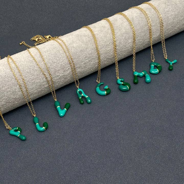 Mio Queena - Wholesale Pendant/Charm Necklace - Bright Enamel Initial Bubble Charm 14K Gold Plated Necklace