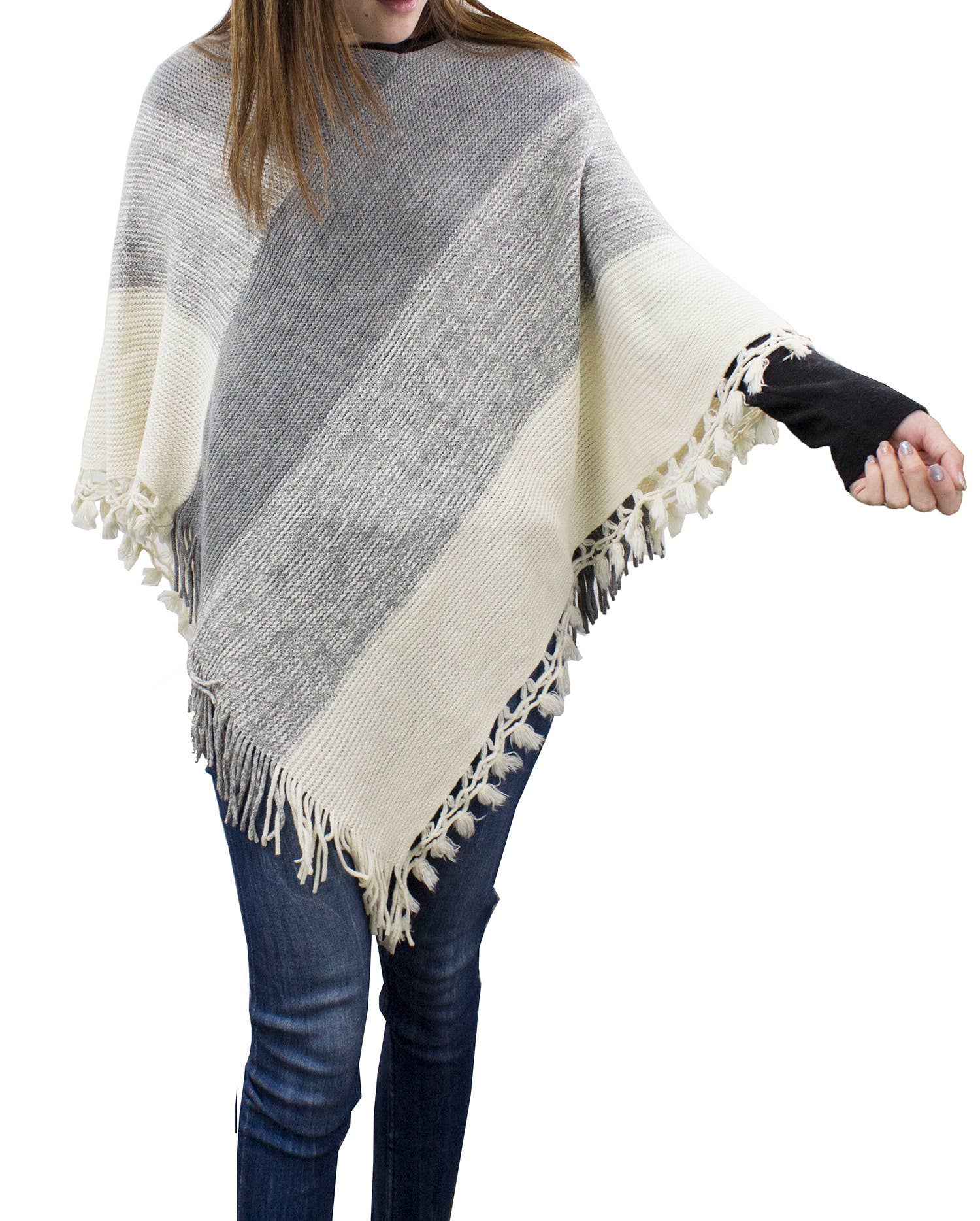 Fennco Styles - Venta al por mayor Poncho - Mujer - Suéter Poncho de Bloques de Color con Flecos33