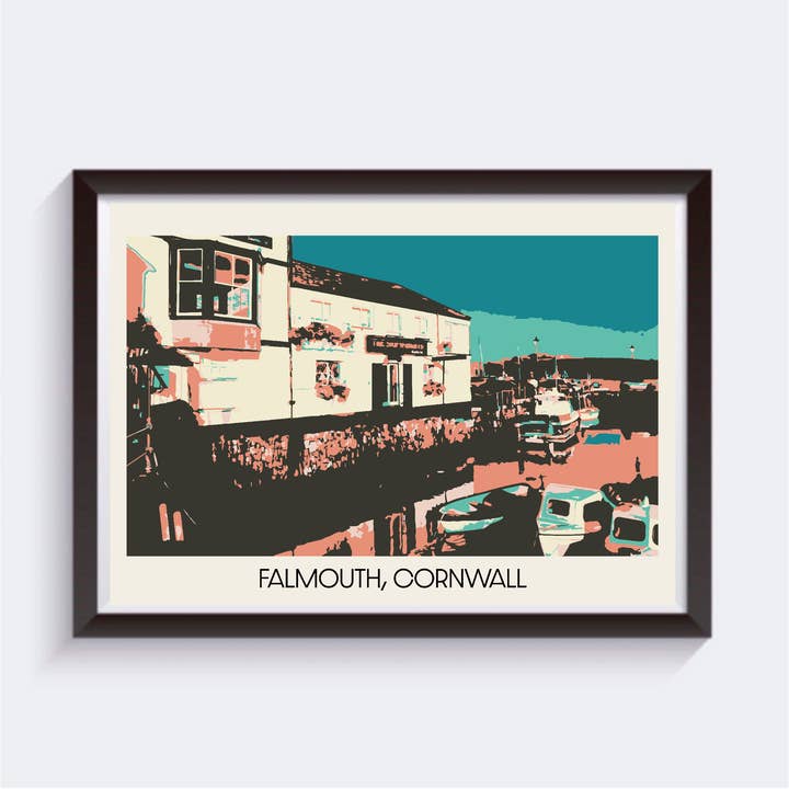 Falmouth, Cornwall Impression de voyage style carte postale - 6 tailles pour la vente par 2 Sisters