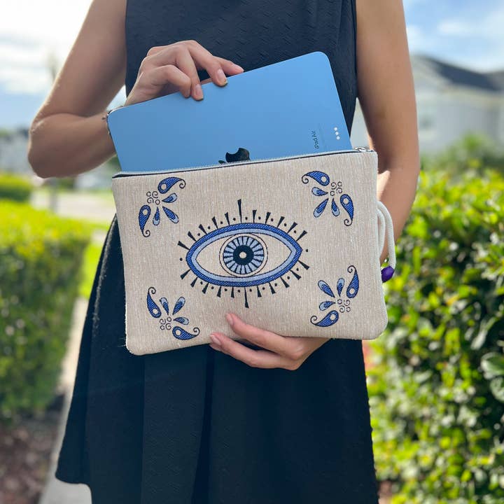Umays Boho – wholesale Clutch bag – women's – Evil Eye Clutch with Wristlet, Boho iPad Sleeve