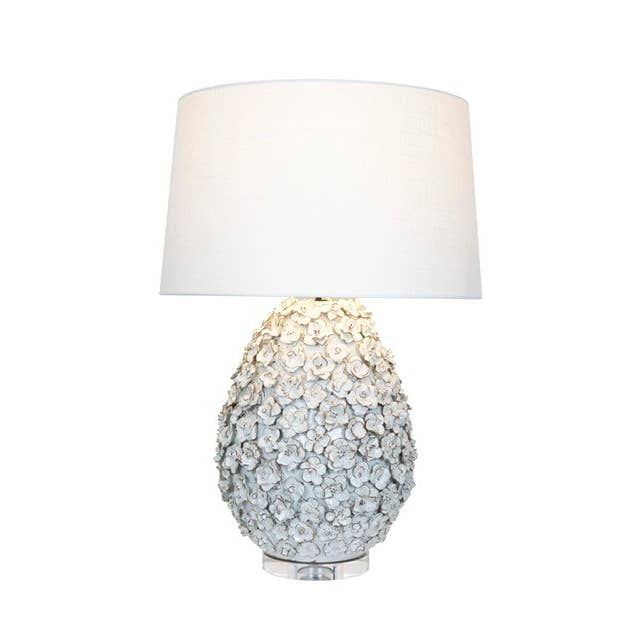 Hand-Made White Floral Ceramic Table Lamp – 28" Tall for wholesale by Continental Home