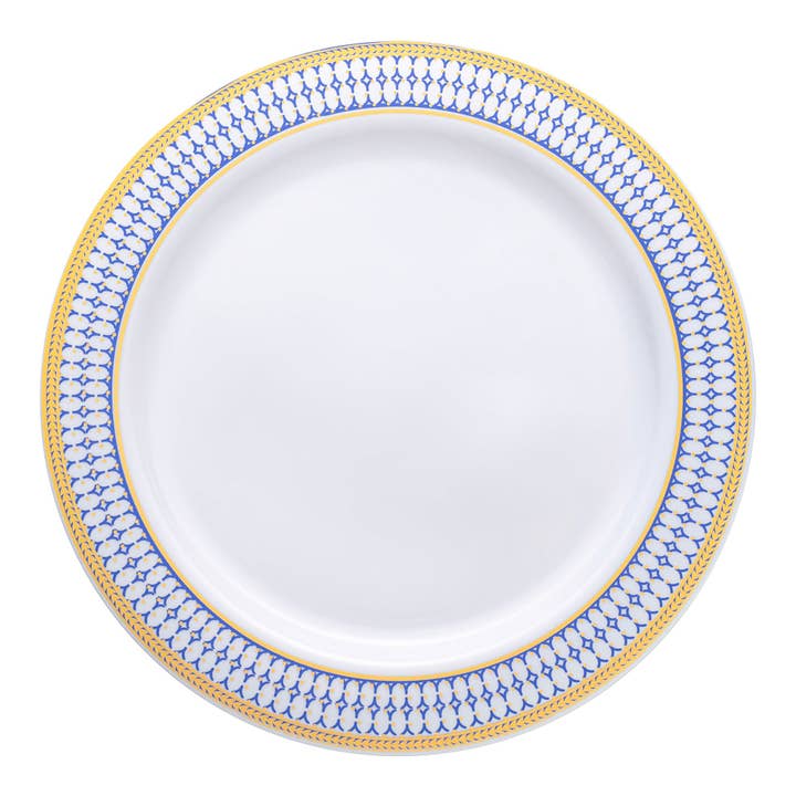 Smarty had a Party - Wholesale Disposable Plate - 10.25" White/Blue Gold Rim Plastic Dinner Plates - 120 pcs1