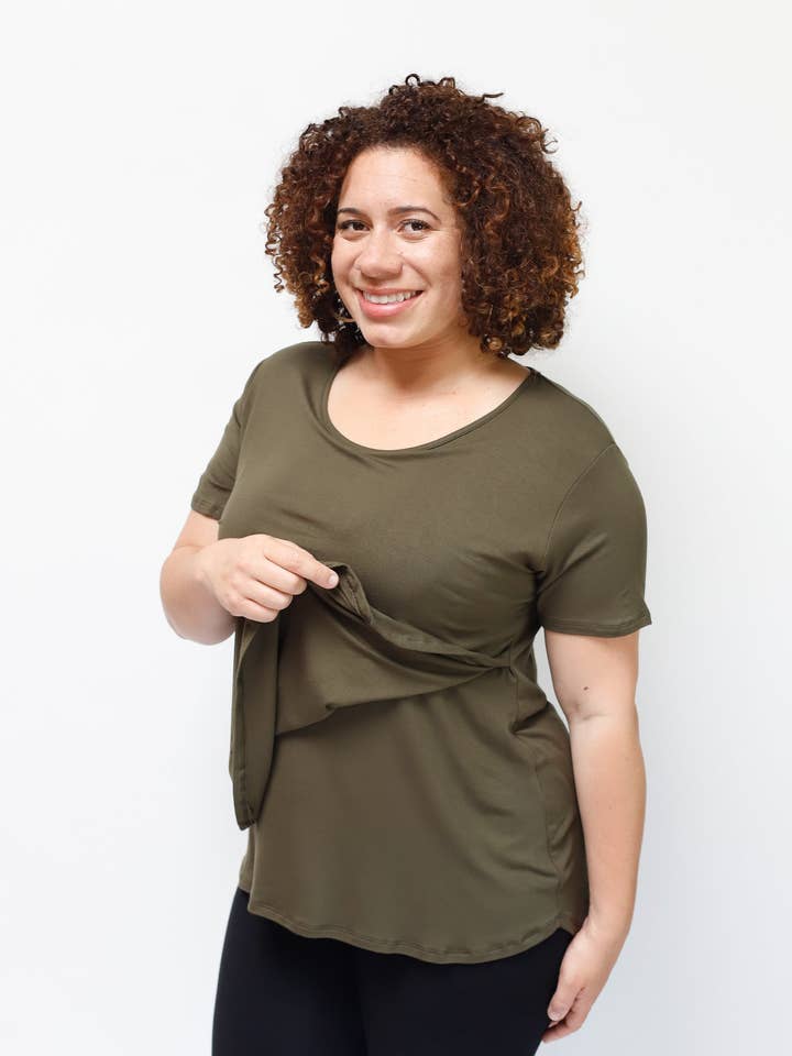 Scoop Neck Nursing Tee - Short Sleeved for wholesale by MamaWear Nursing Apparel