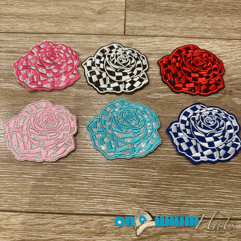On a Whim Hats - Wholesale Patch - Checkered Rose Iron-On Patch0