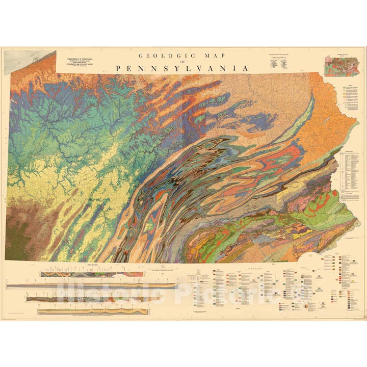 Mapa Histórico - Mapa de Pared, Pensilvania - Geología 1960, para venta al por mayor de Historic Pictoric
