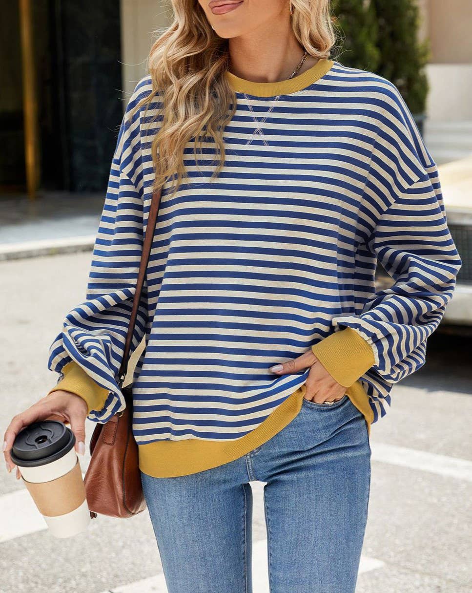 Rosa Clothing - Wholesale Sweatshirt - Women's - Classic Striped Oversized Crewneck Sweatshirt10