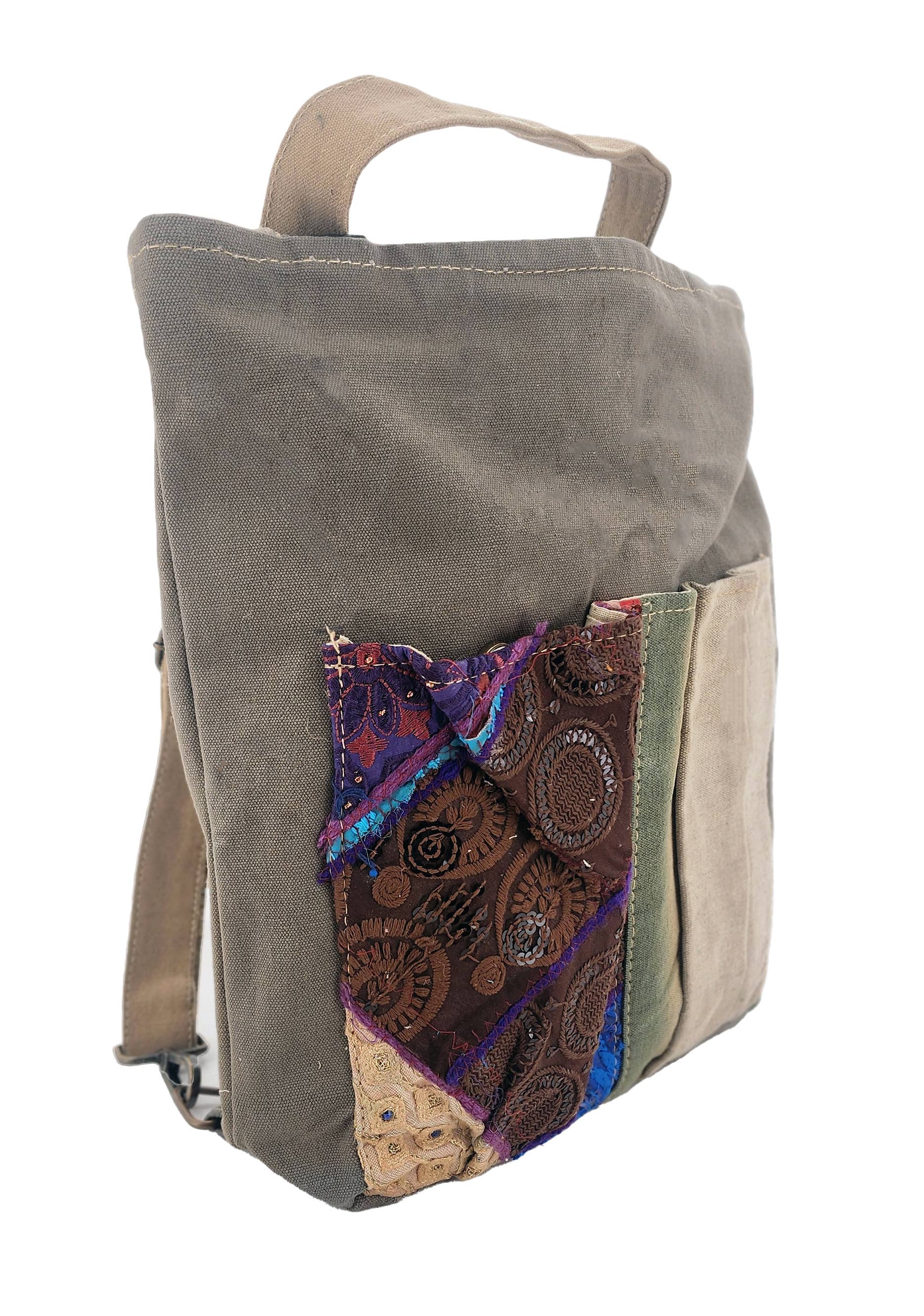 Vintage Addiction - Wholesale Backpack - Women's - Recycled Military Tent Backpack/Crossbody w/ Vintage Fabric1