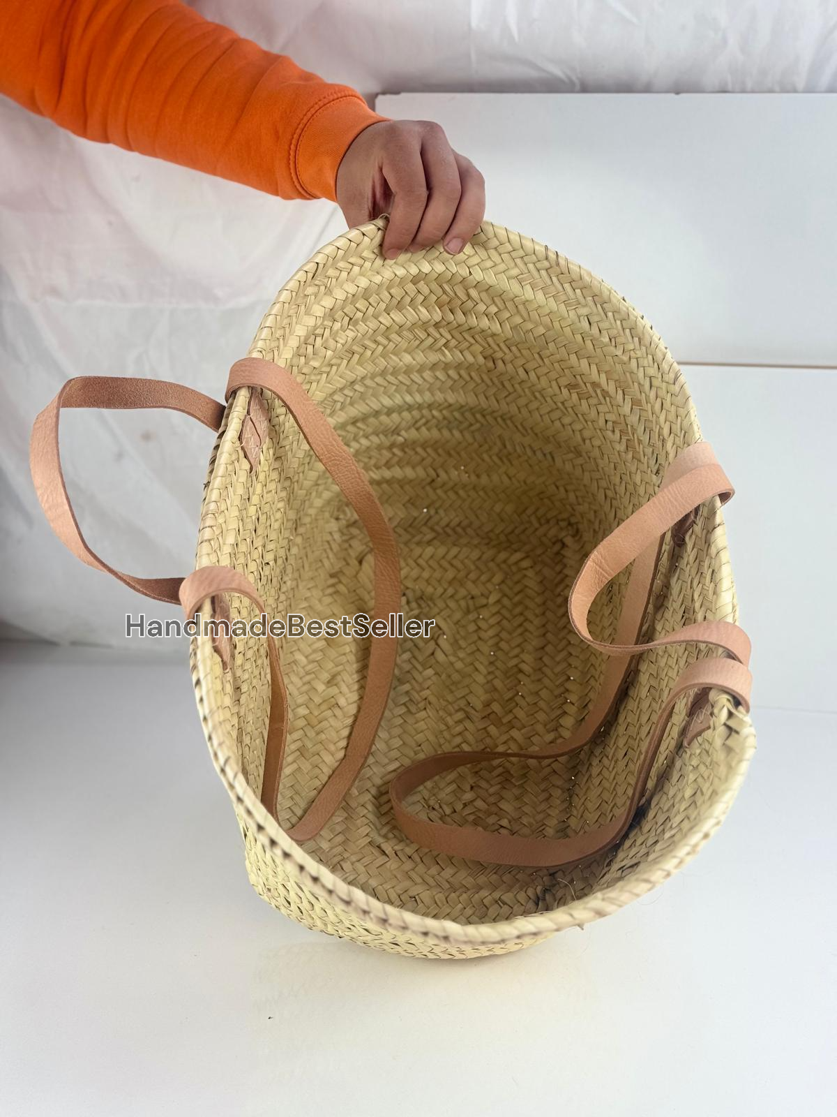 HandmadeBestSeller - Wholesale Basket - Handmade Square Straw Basket with Leather Handles13