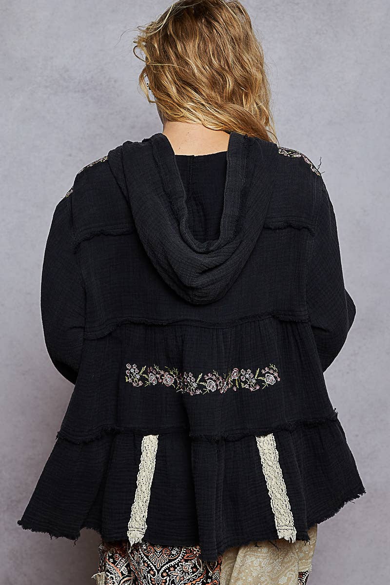 Pol Clothing - Wholesale Hoodie - Women's - Long Sleeve Double Gauze Embroidery Shirring Woven Top3