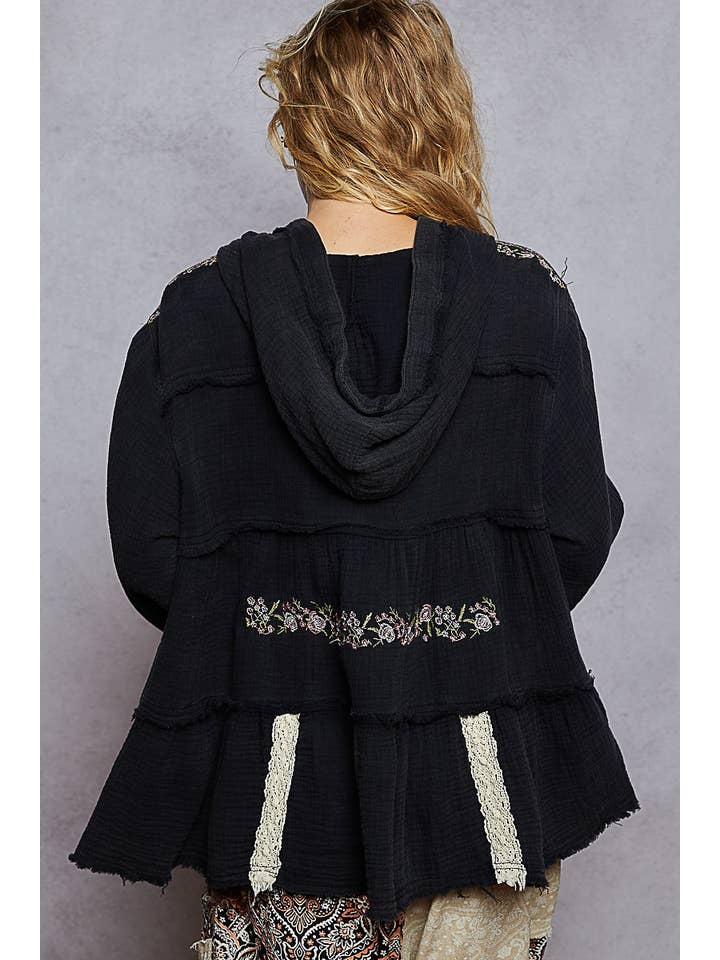 Pol Clothing - Wholesale Hoodie – Women's - Long Sleeve Double Gauze Embroidery Shirring Woven Top3