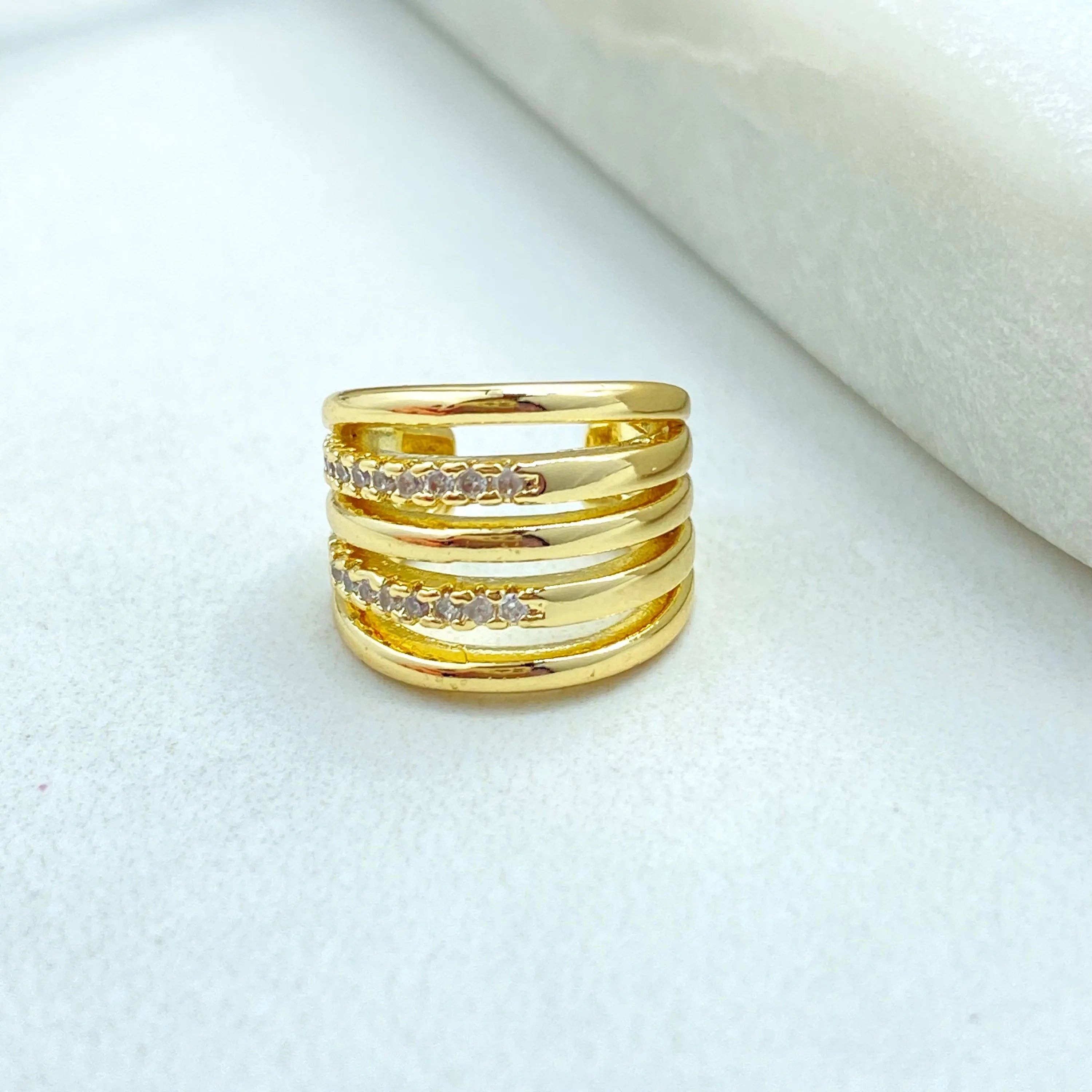 Luxus Accessories – Brincos de punho/trespasse por atacado – Brinco de Pressão Triplo em Ouro 18k, Micro Zircônia Cúbica, Brinco Delicado, Look Moderno em Camadas, Presente para Ela0