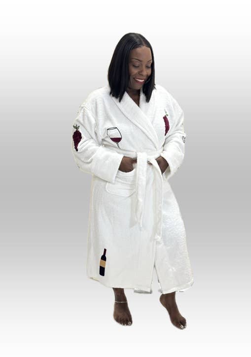 Aegean Apparel – Engroshandel Morgenkåbe - Dame – On Cloud Wine Applique Terry Loop lang badekåbe