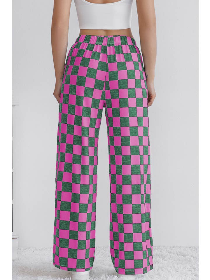 LA Society - Wholesale Pants - Women's - Checkered Print High Waist Wide Leg Pants