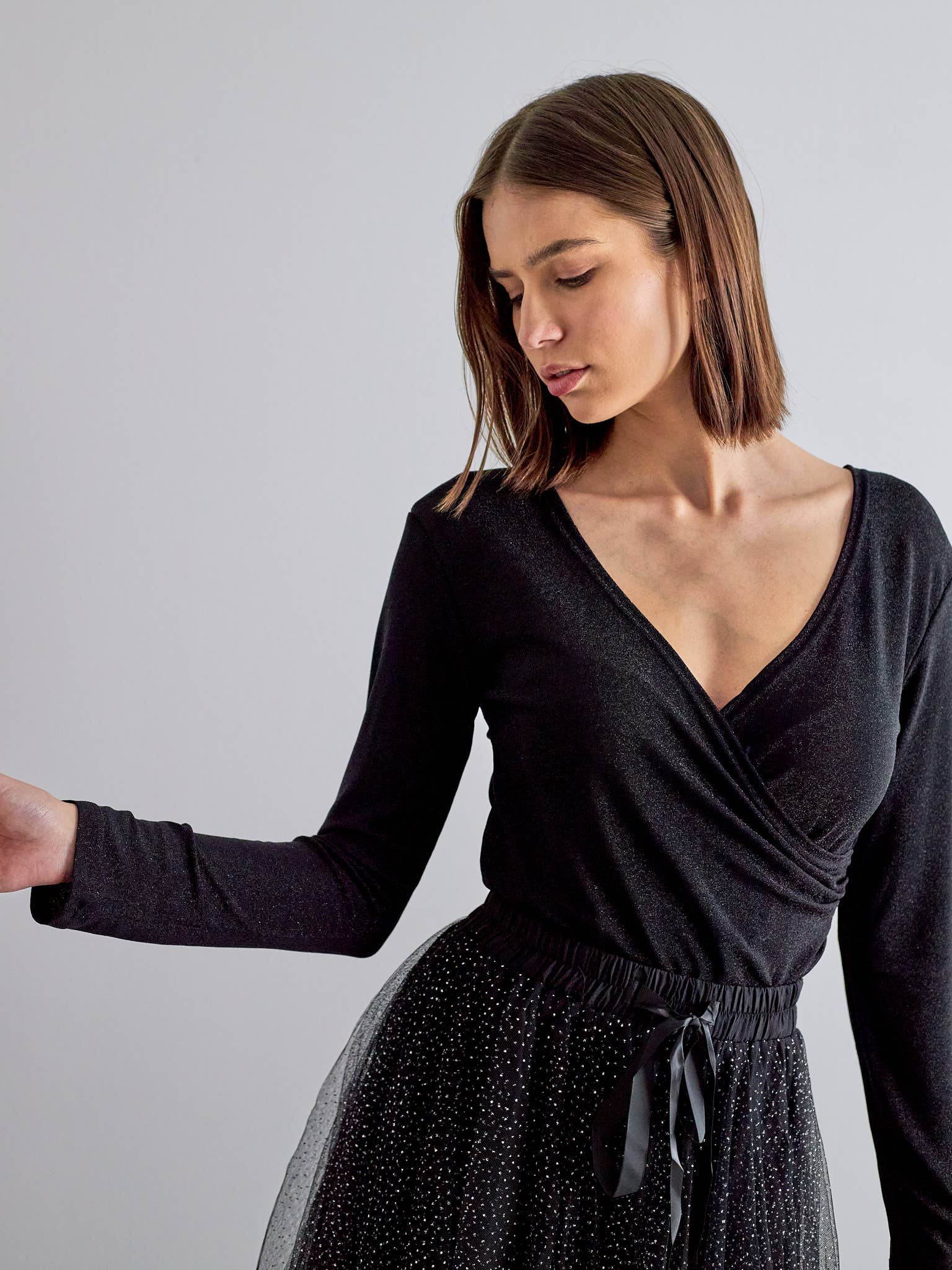 CHOKLATE PARIS – Engroshandel Bluse - Dame – Skinnende lurex slå-om top - CK08107