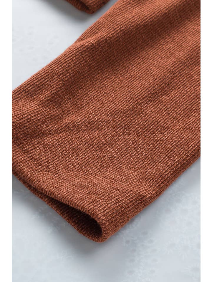 Brown Ribbed Peekaboo Cutout Long Sleeve Top for wholesale on Faire9