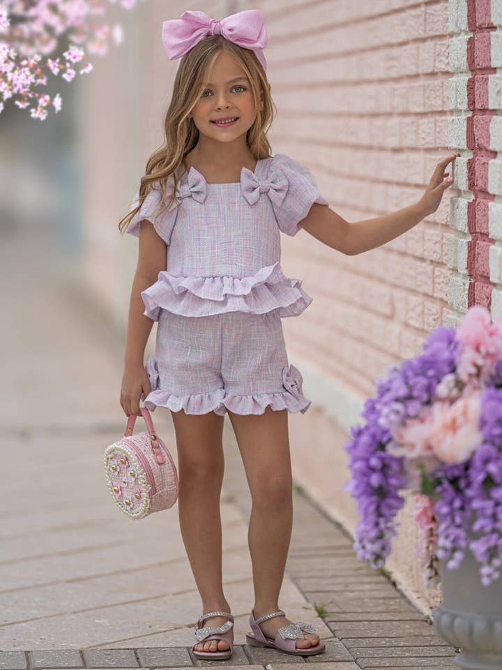 Multicolor Pastel Picnic Tweed Top And Short Set for wholesale on Faire4