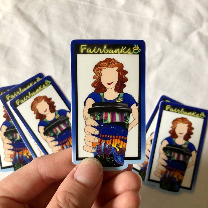 Autocollant Fairbanks Alaska - Autocollant pour café - Barista Art pour la vente par Sarah Cochran Artist