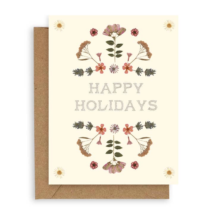 Pressed Flowers Happy Holidays Card for wholesale by Adelfi