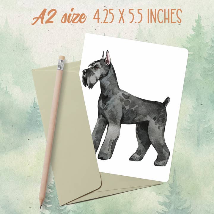 Handgefertigte Grußkarte mit Riesenschnauzer-Motiv für den Großhandel von Soul Familiar