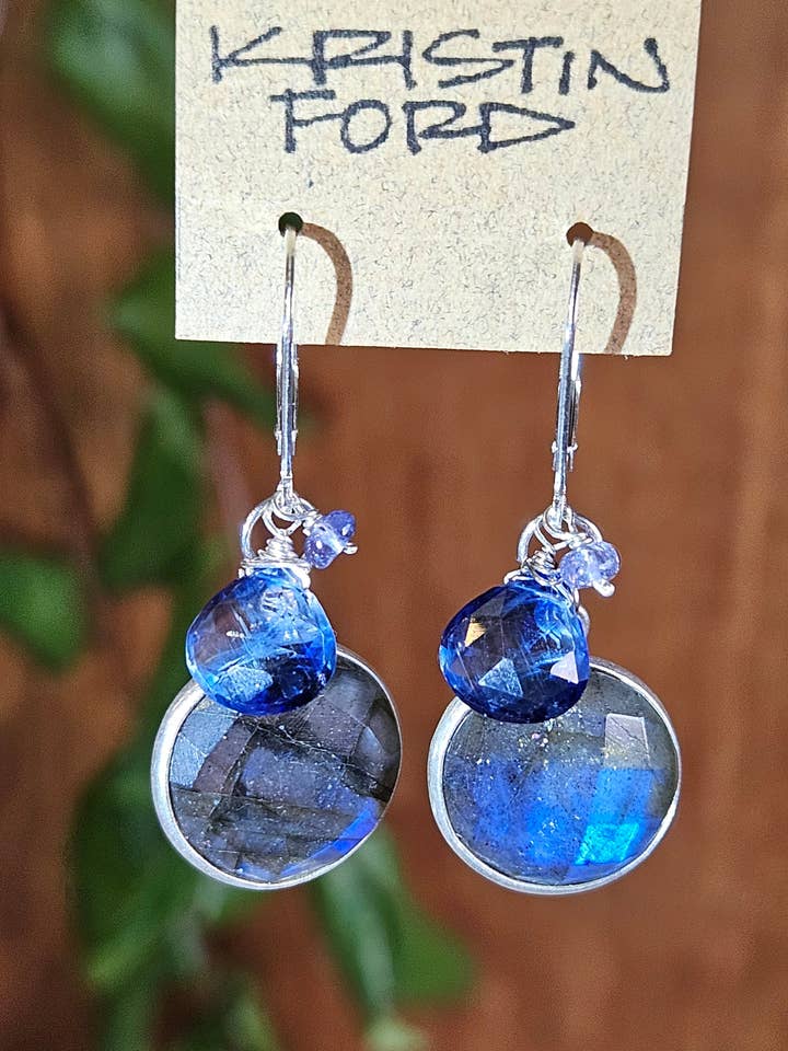 Labradorite and Kyanite Dangle Earrings EBK0524 for wholesale by KRISTIN FORD Jewelry With Meaning