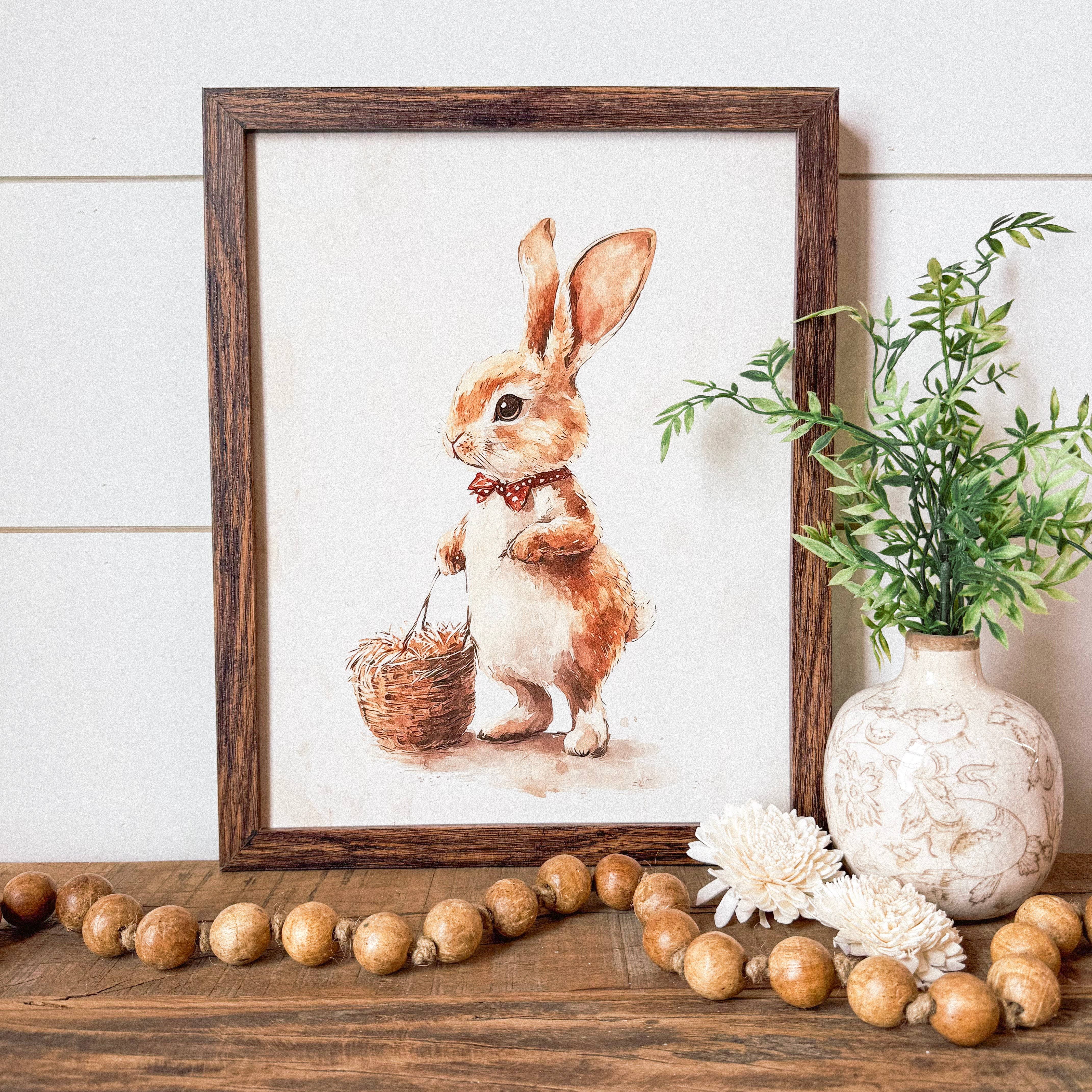 WillowBee Signs & Designs – wholesale Sign – Vintage Rabbit with Straw Basket Wall Art Sign0