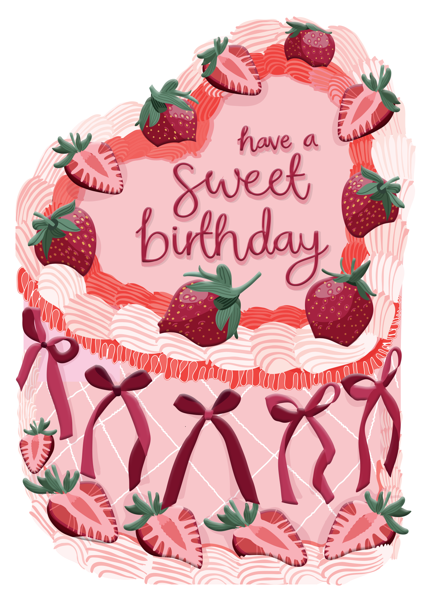 Two For Joy Illustration - Wholesale Birthday Card - Sweet Birthday - Strawberry Birthday Cake Shaped Card2