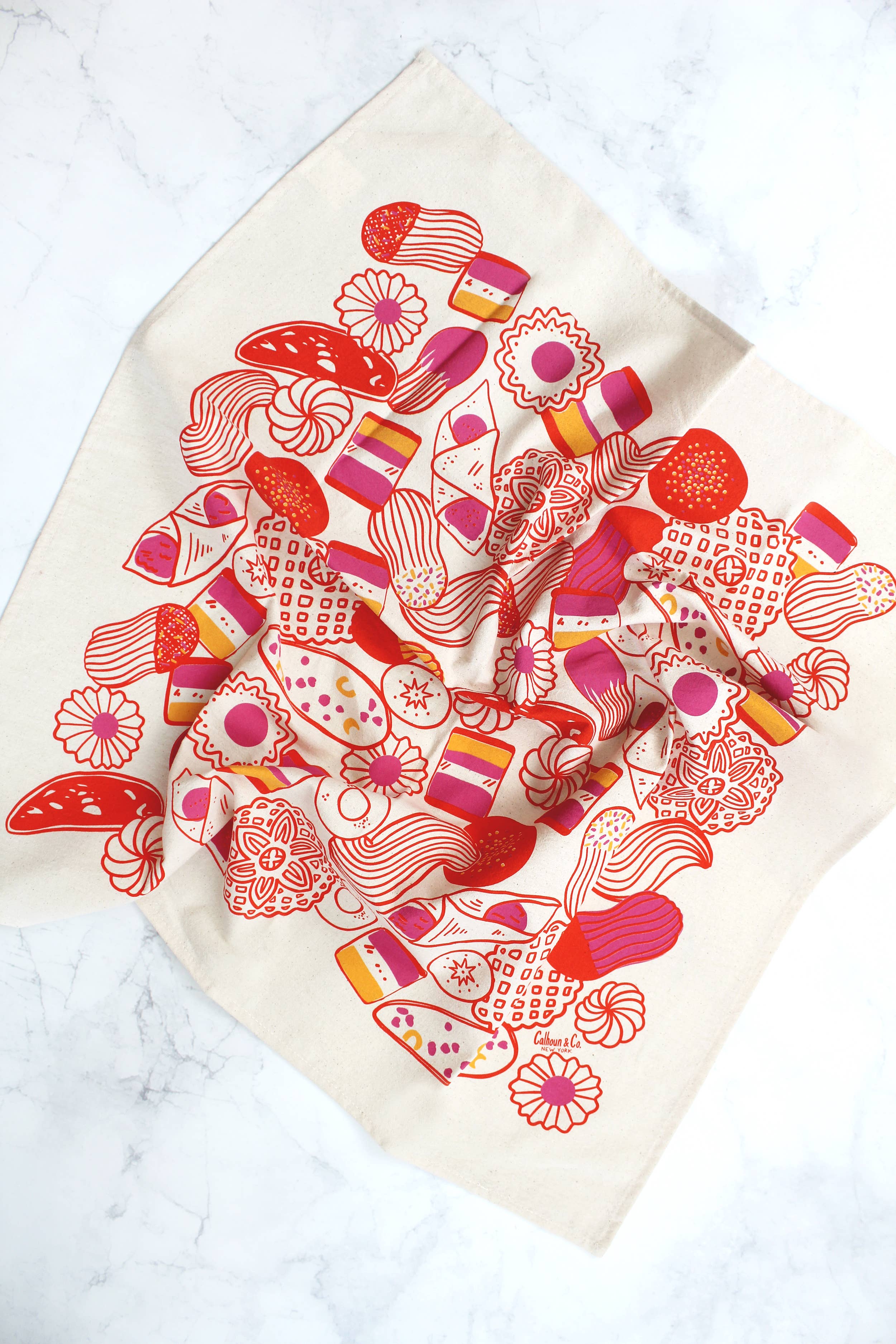 Calhoun & Co. - Wholesale Tea Towel - Italian Holiday Cookies Screen Printed Tea Towel 0