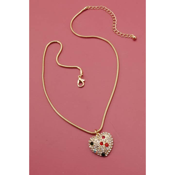 GOLD RHINESTONE HEART X-MAS SNAKE CHAIN NECKLACE | 71N0853 for wholesale on Faire2