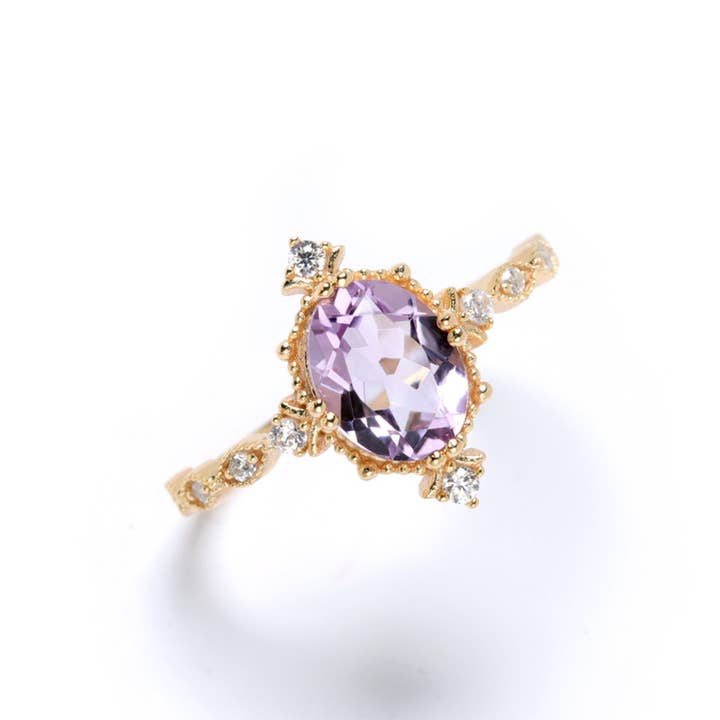 Gioiellin - S925 Silver Jewelry - Wholesale Single Stone/Solitaire Ring - S925 Silver Natural Amethyst Romantic Sweet Ring1