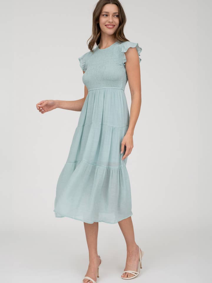 Blu Pepper - Venta al por mayor Vestido - Mujer - Vestido midi con volantes y cuerpo fruncido28