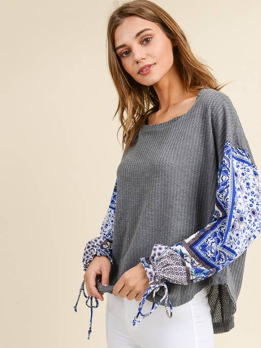 WAFFLE KNIT WITH CONTRAST SLEEVES for wholesale by In Loom