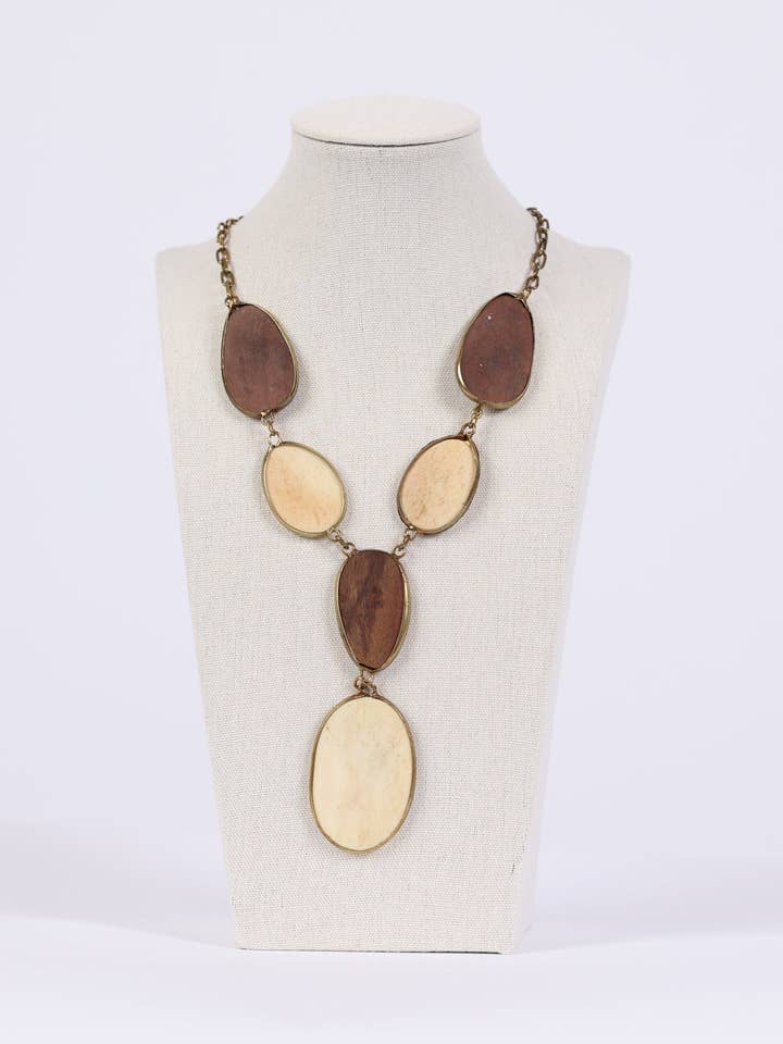 Gypsy Grove: White and Brown Wooden Necklace for wholesale by Sacred Threads