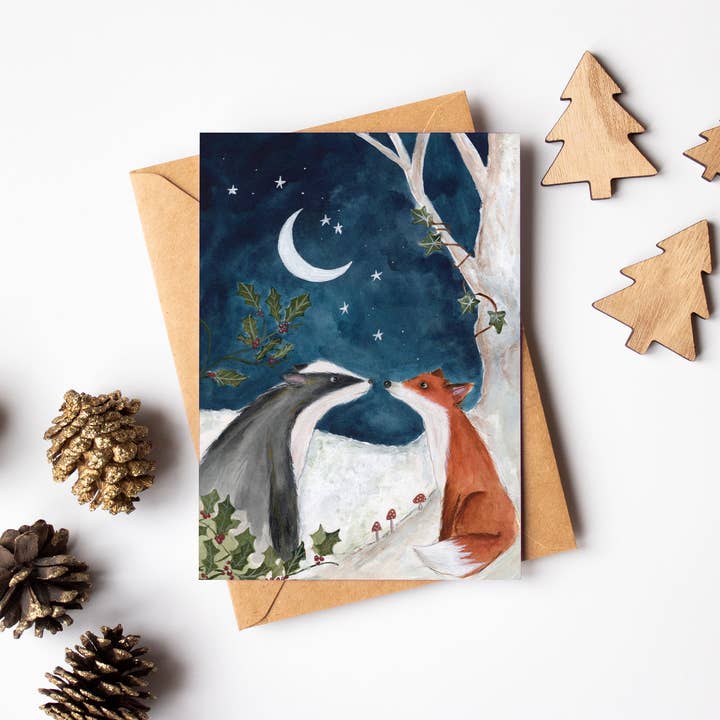 Zoë Rose – wholesale Christmas card – Yule Encounter | Woodland Animals Christmas Card 1