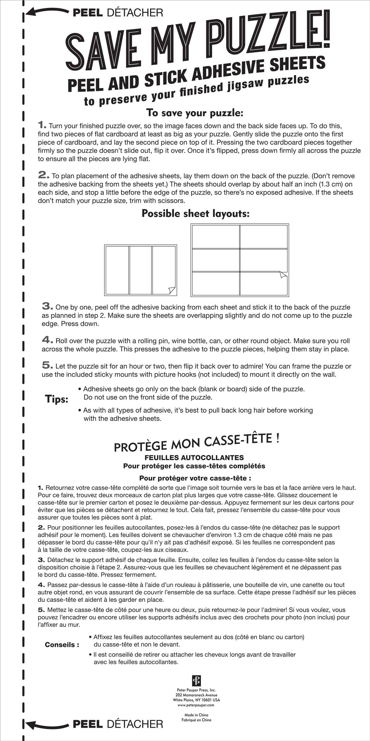 Peter Pauper Press - Wholesale Puzzle - Adult - Save My Puzzle! Peel and Stick Adhesive Sheets2