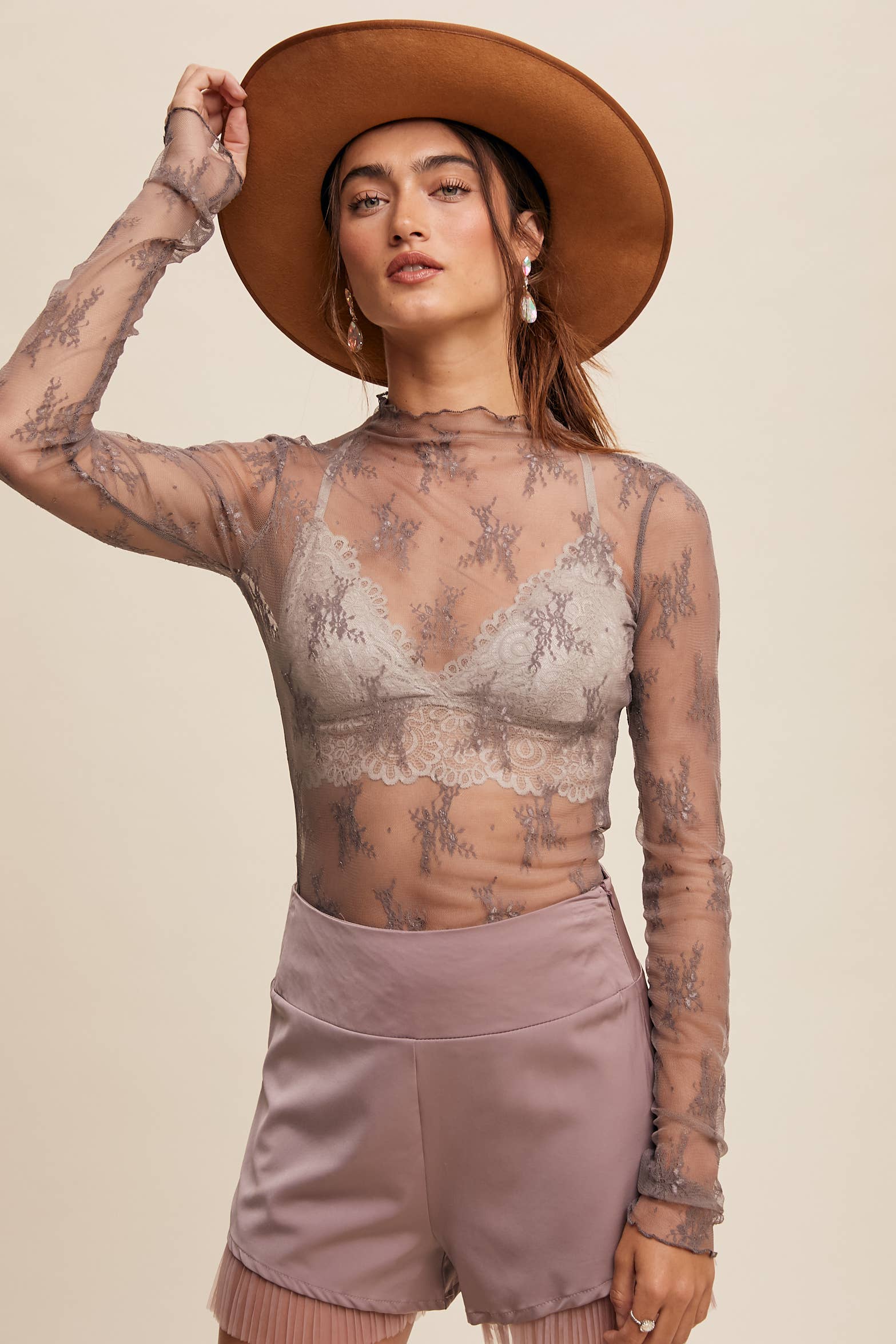 Listicle - Wholesale Blouse - Women's - Sheer Lace Long-Sleeve Top69