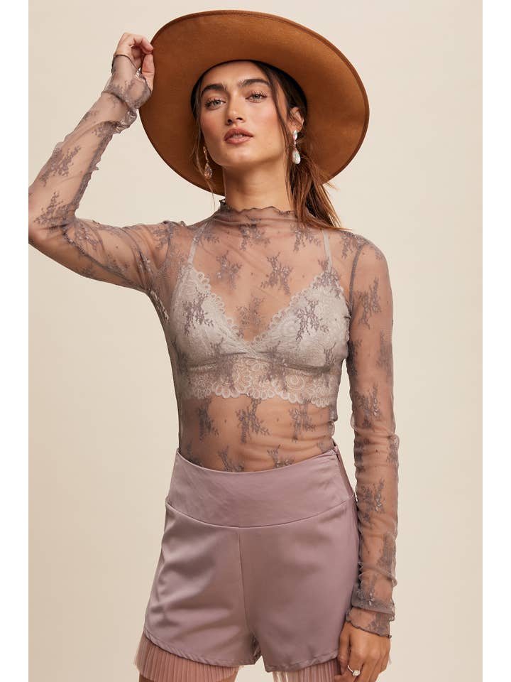 Listicle - Wholesale Blouse - Women's - Sheer Lace Long-Sleeve Top69
