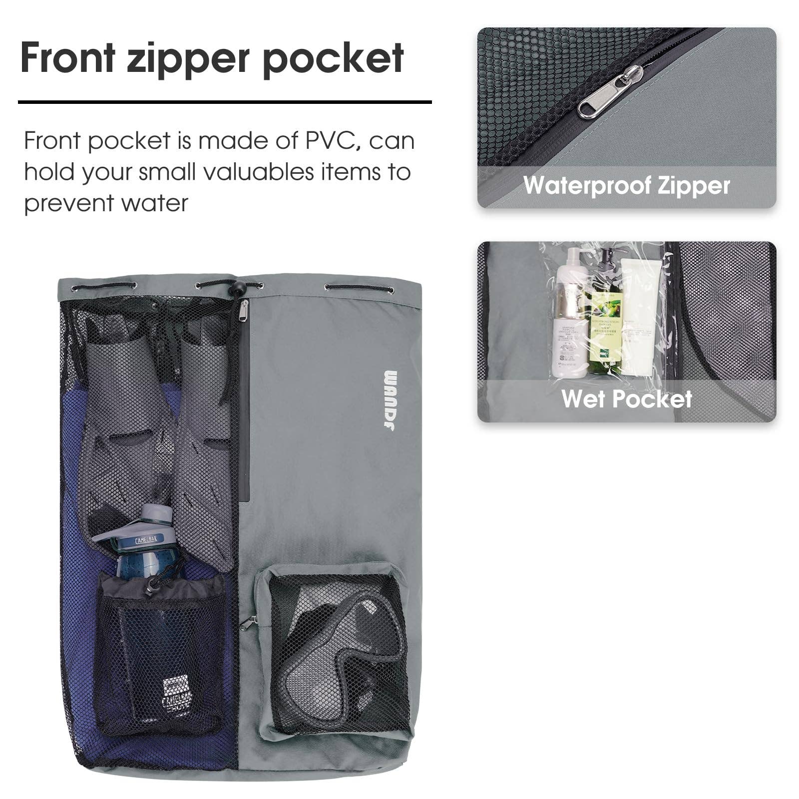 wandf - Wholesale Beach Bag - WANDF Mesh Drawstring Backpack with Wet Pocket Beach Bag28