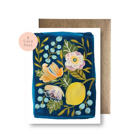 8 Card Boxed Set - Navy Lemon for wholesale by Maija Rebecca Hand Drawn