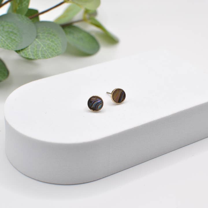 StarryNYC - Wholesale Stud/Post Earrings - Abalone Round Button Brass Stud Earring
