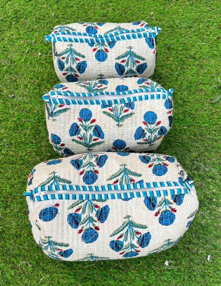 bhavnas boutique - Wholesale Makeup/Cosmetic Bag - Floral Printed Cosmetic Bag Women Bag Indian Quilted Cotton2