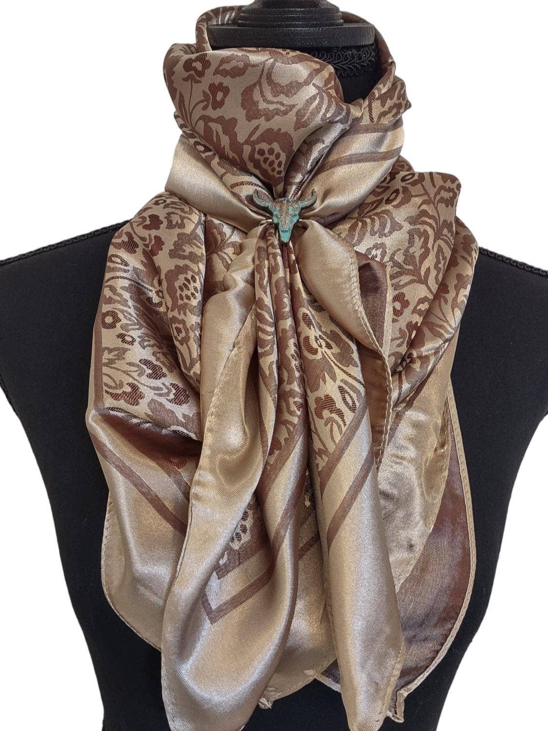 Double B Wild Rags - Wholesale Scarf Clip - Women's - Wild Rag Slide 1" Turquoise Patina Cow Skull2