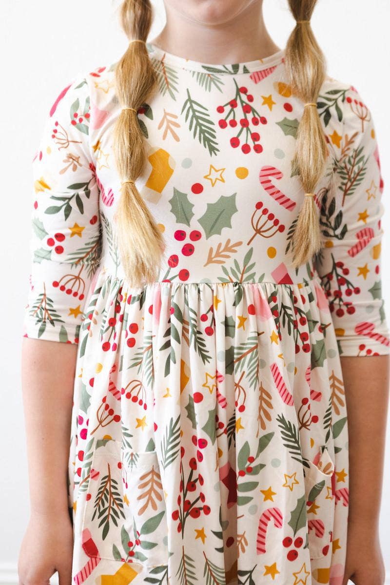 Mila & Rose - Wholesale Dress - Kids - Holly Jolly Christmas 3/4 Sleeve Pocket Twirl Dress7