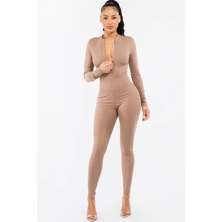 J6612 Ganzkörper-Catsuit mit geripptem Reißverschluss für den Großhandel von Uptown Apparel