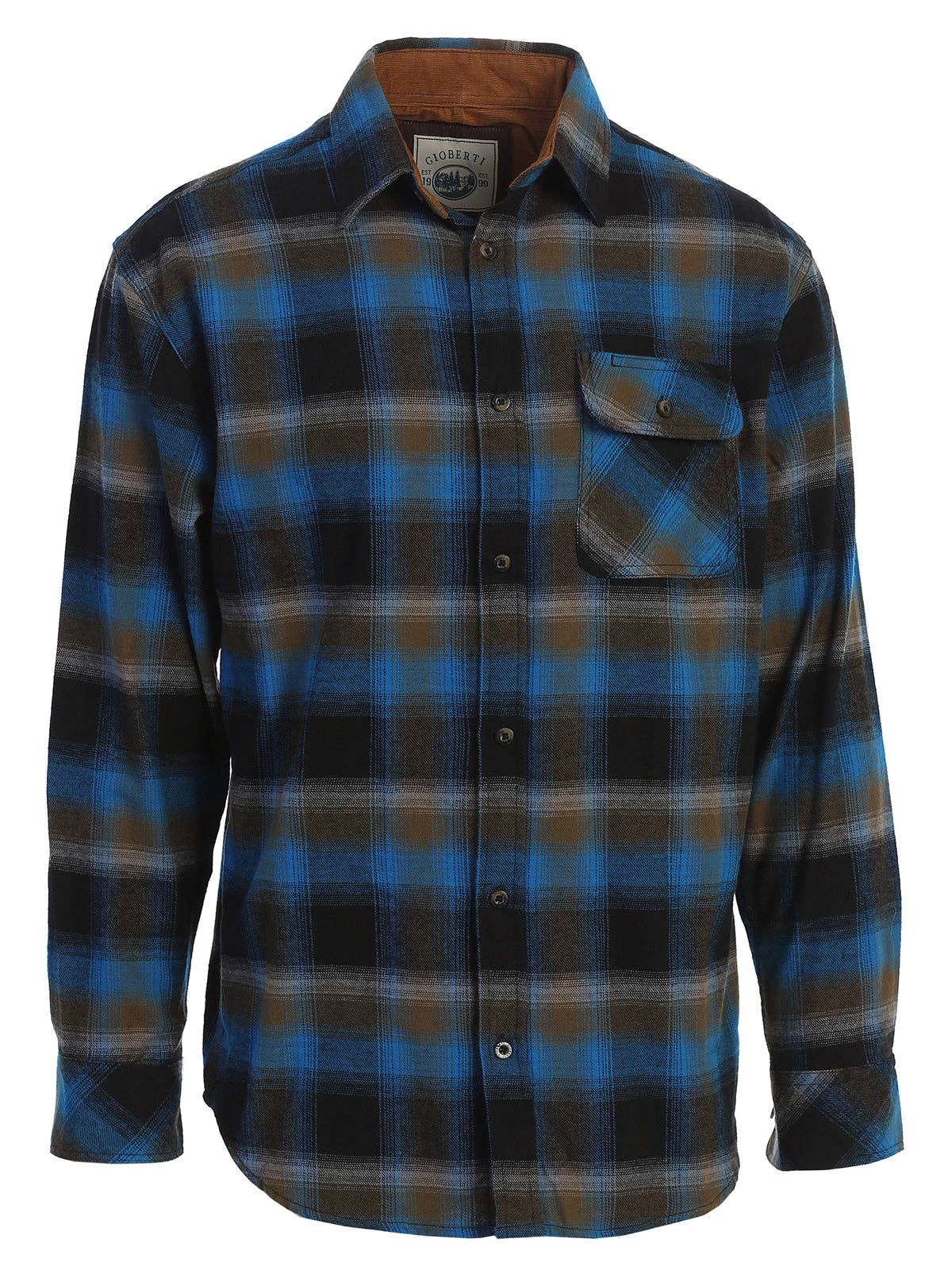 b-one inc - Wholesale Button Down Shirt - Men's - Men's Flannel Button Up Shirt with Corduroy Contrast GB-LS94FC7