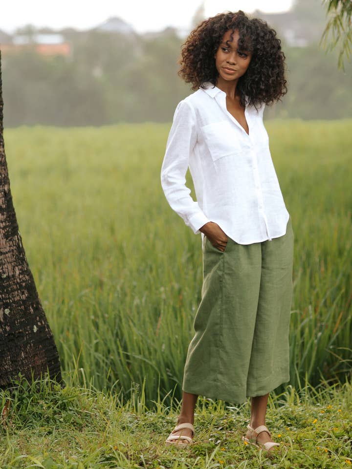 MagicLinen (We handle U.S. import procedures for you) - Wholesale Button Down Shirt - Women's - Long-sleeved linen shirt CALPE in White3